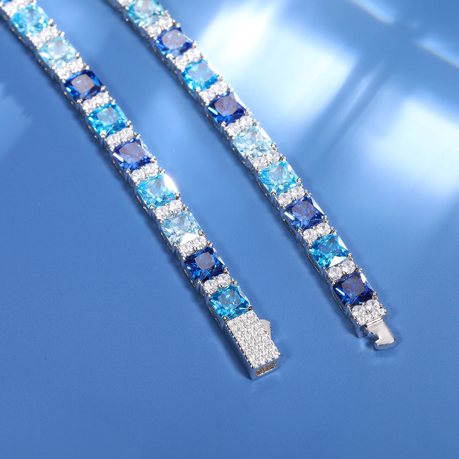 Moissanite Ocean Blue Tennis Bracelet in 925 Silver